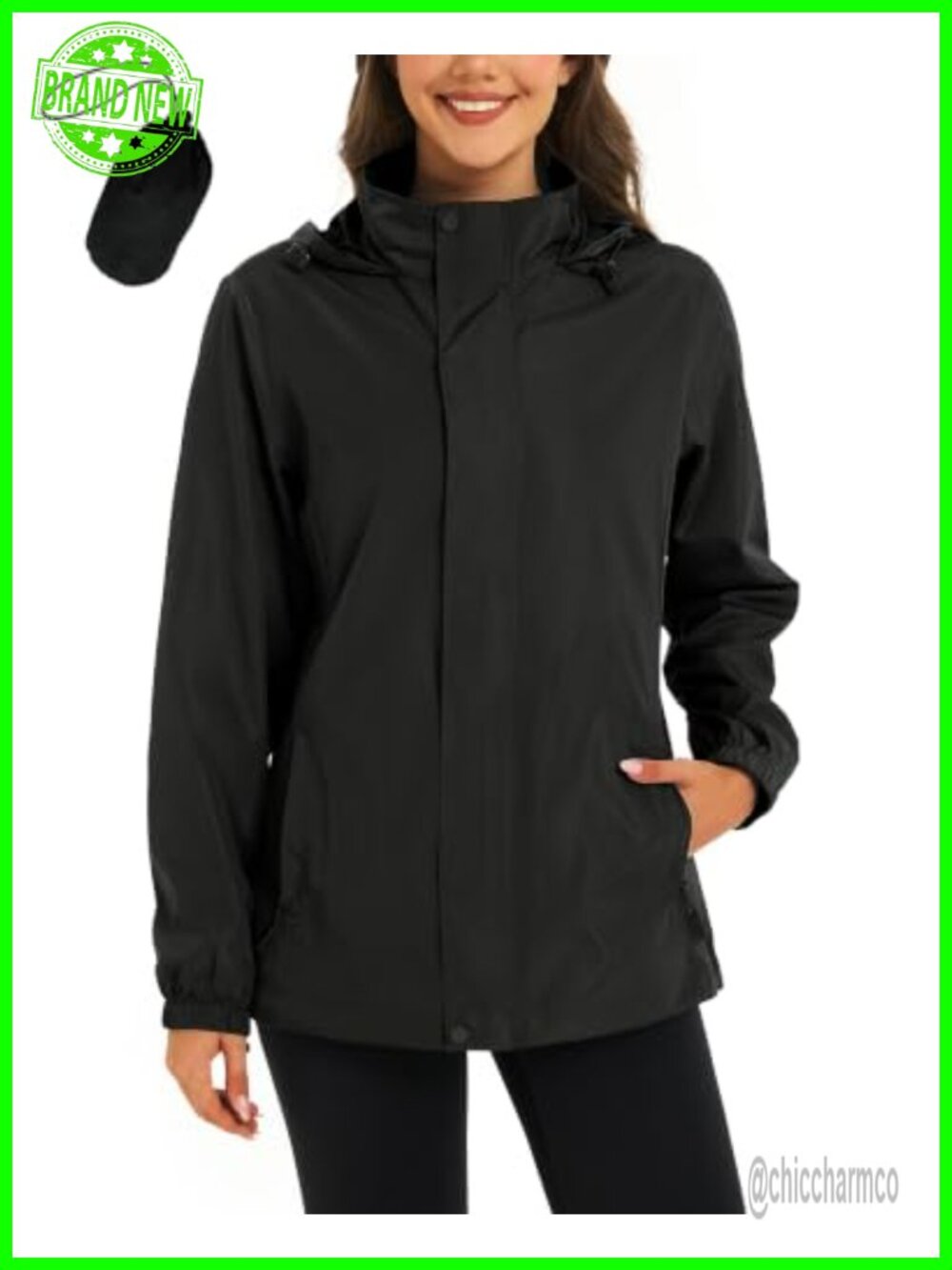 Women's Waterproof Packable Rain Jacket Lightweight Windbreaker